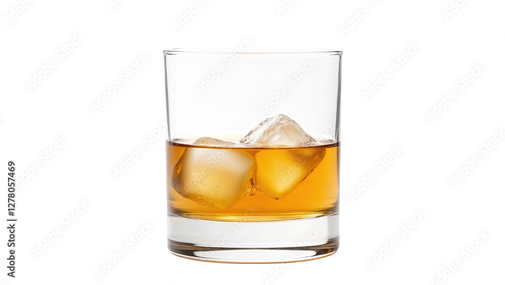 Whiskey with ice isolated on white, transparent, scotch drink in a glass Whiskey with ice isolated on white, transparent, scotch drink in a glass
