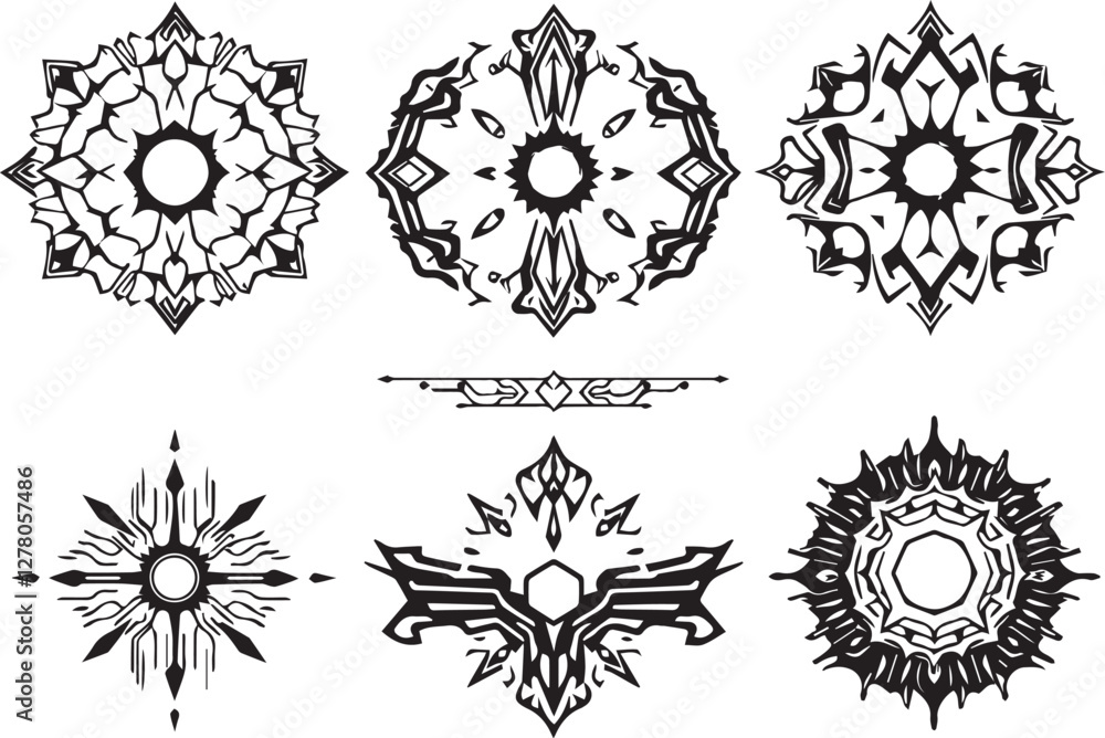 Set of elements for flat design, patterns, ornaments, mandalas. Hand drawn vector illustration Set of elements for flat design, patterns, ornaments, mandalas. Hand drawn vector illustration