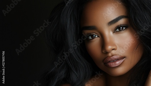 Wallpaper Mural A close-up portrait of a beautiful black woman with long shiny hair and make-up . Haircare, beauty and cosmetics concept. Torontodigital.ca