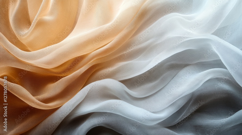 Fototapeta premium The flowy and sheer fabric with gradient orange and white