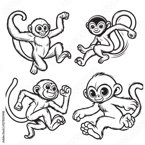Adorable Cute Gibbon Jumping Silhouette Vector Art Collection"