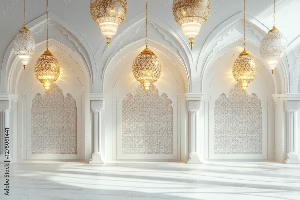 Fototapeta premium 3D Ramadan Wall Art Isolated and White Background