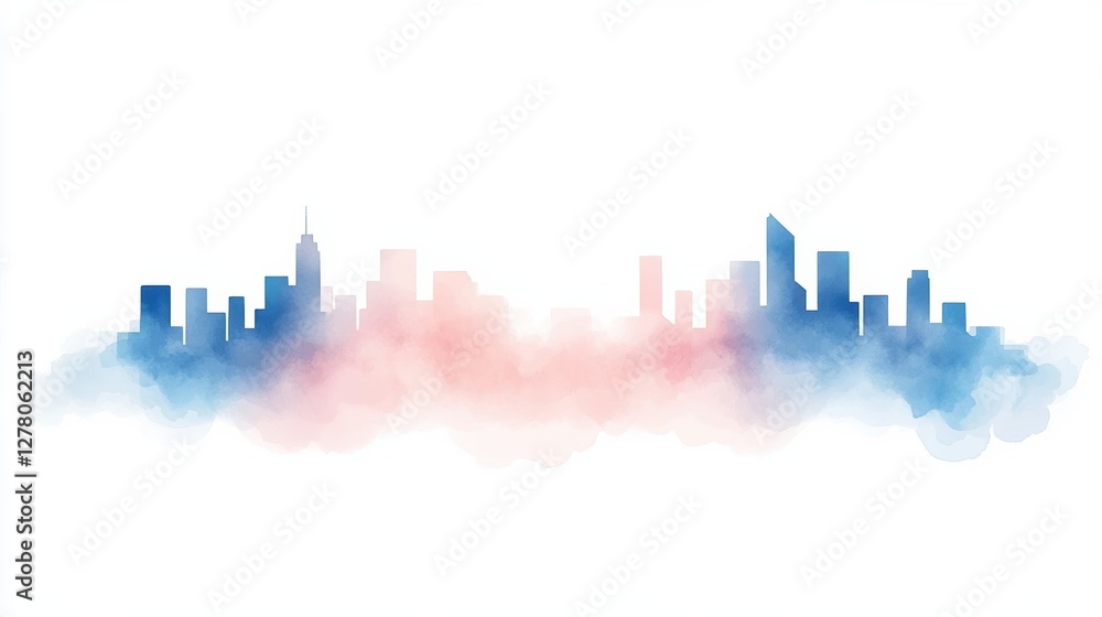 Fototapeta premium Watercolor Illustration of a Floating City Skyline in Soft Colors