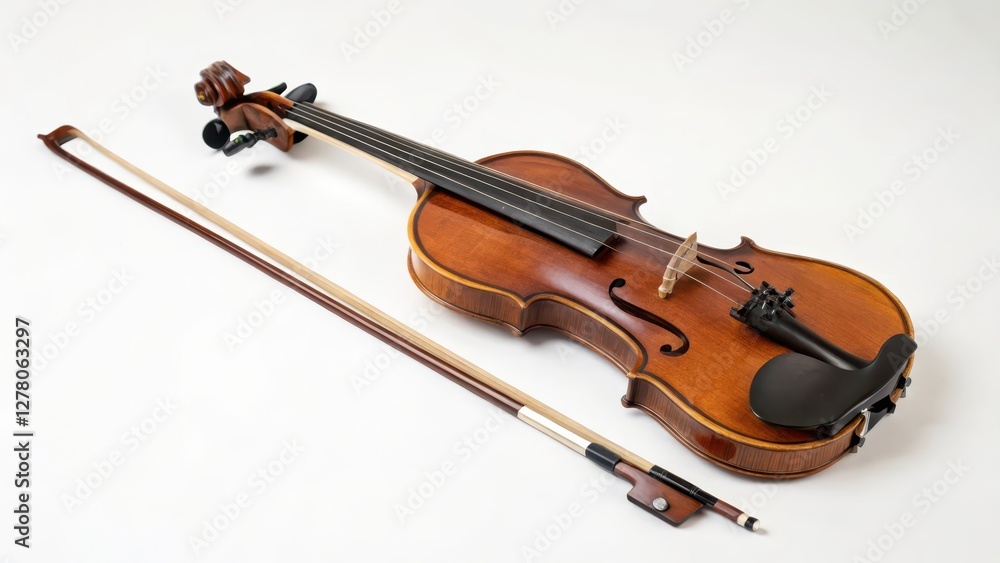 Fototapeta premium Violin and Bow on White Background