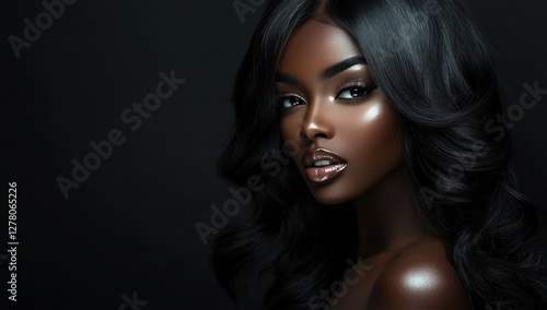 Wallpaper Mural A close-up portrait of a beautiful black woman with long shiny hair and make-up . Haircare, beauty and cosmetics concept. Torontodigital.ca