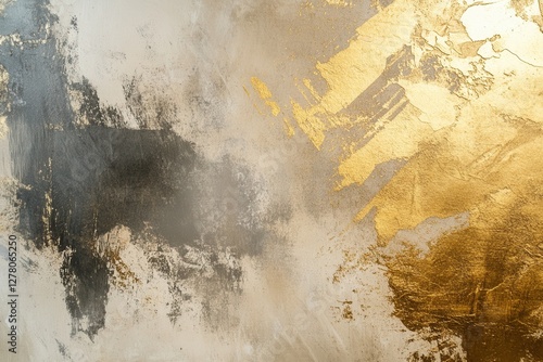 Abstract gold and neutral textured brushstrokes on canvas