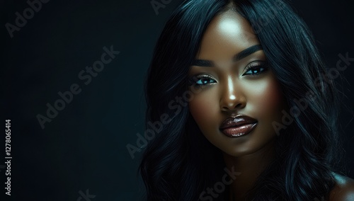 Wallpaper Mural A close-up portrait of a beautiful black woman with long shiny hair and make-up . Haircare, beauty and cosmetics concept. Torontodigital.ca