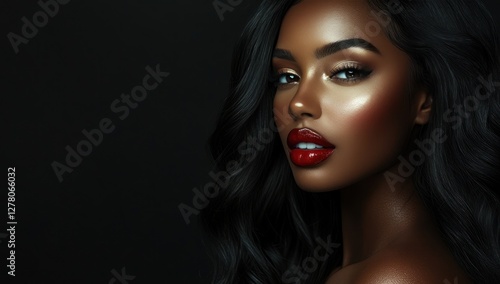 Wallpaper Mural A close-up portrait of a beautiful black woman with long shiny hair and make-up . Haircare, beauty and cosmetics concept. Torontodigital.ca