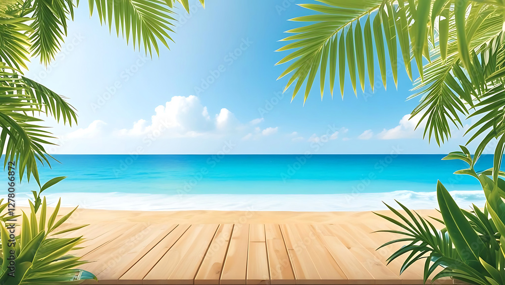Tropical Beach Paradise – Palm Leaves Framing Vibrant Blue Sky & Ocean View, tropical, beach, paradise, palm, leaves, framing, vibrant, blue, sky, ocean, view Tropical Beach Paradise – Palm Leaves Framing Vibrant Blue Sky & Ocean View, tropical, beach, paradise, palm, leaves, framing, vibrant, blue, sky, ocean, view