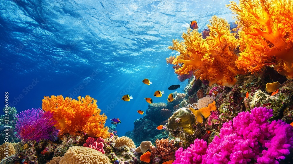 Naklejka premium Breathtaking view of colorful coral reefs underwater