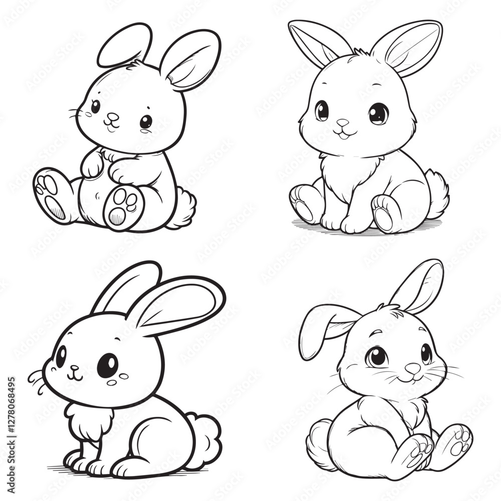 Fototapeta premium High-Quality Cartoonic Rabbit Sitting Pose Vector Illustrations