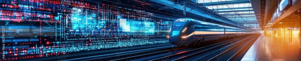 Naklejka premium Futuristic Train Station with Digital Elements