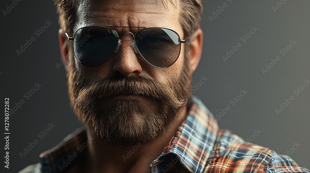 Fototapeta premium A man wearing sunglasses and sporting a large beard