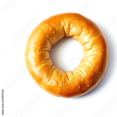 Golden Baked Bagel on White Background