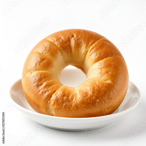 Golden Baked Bagel on White Background