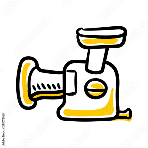 Hand-drawn meat grinder icon in yellow and black