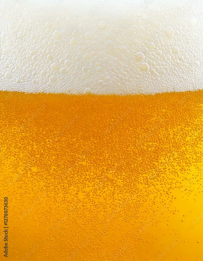 Bierschaum in Großaufnahme: weißer Schaum und gelbe Flüssigkeit im Bier. Bierschaum in Großaufnahme: weißer Schaum und gelbe Flüssigkeit im Bier.