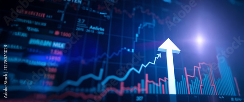 lighting  effect, money business graph finance chart diagram on economy coin background with growth financial data concept or investment market profit bar and success market stock technology currency