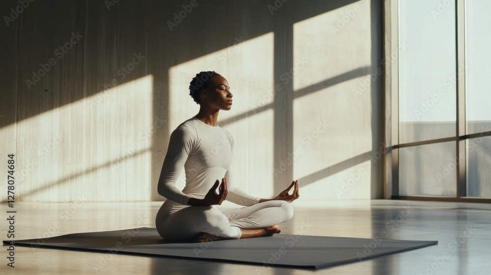 Knee exercises on a yoga mat in a spacious minimalist room. Featuring strength and flexibility Knee exercises on a yoga mat in a spacious minimalist room. Featuring strength and flexibility