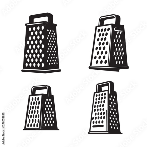 High-Quality Grater Vector Illustrations Black Silhouette Isolated on White Background"