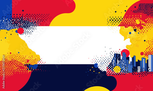 Colombian Independence Day Banner with Flag Colors and Map Design