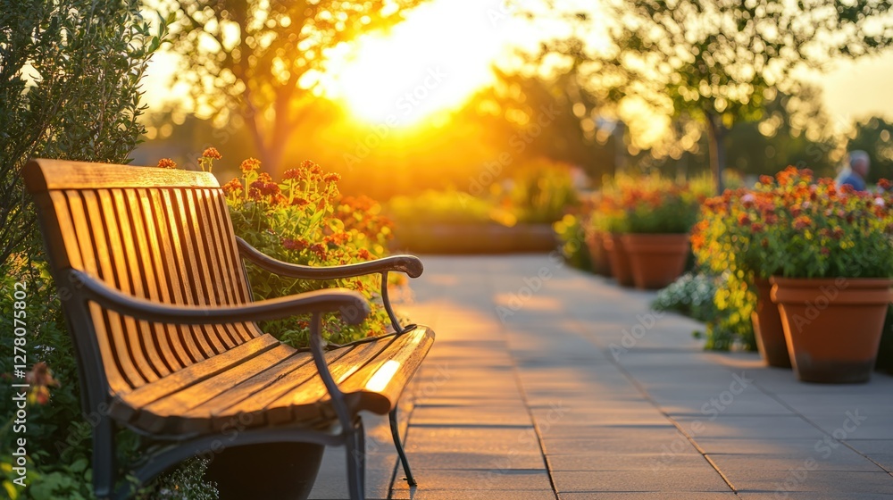Obraz premium Sunset Serenity: Golden Hour on a Park Bench