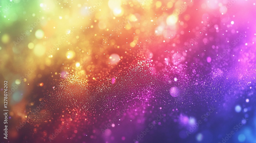 Fototapeta premium Vibrant rainbow bokeh background with glittering particles.