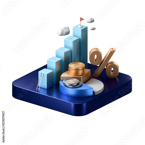 Transparent PNG of Financial Growth 3D Concept with Gold Coins, Up Arrow, and Wealth for Investment Success.