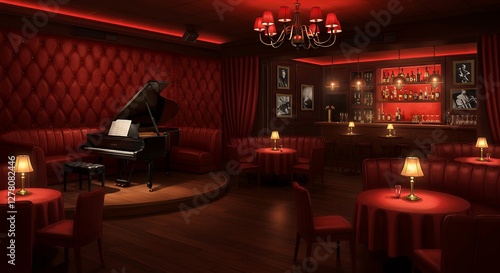 Elegant Red Jazz Club Interior, Perfect for Stock Photography