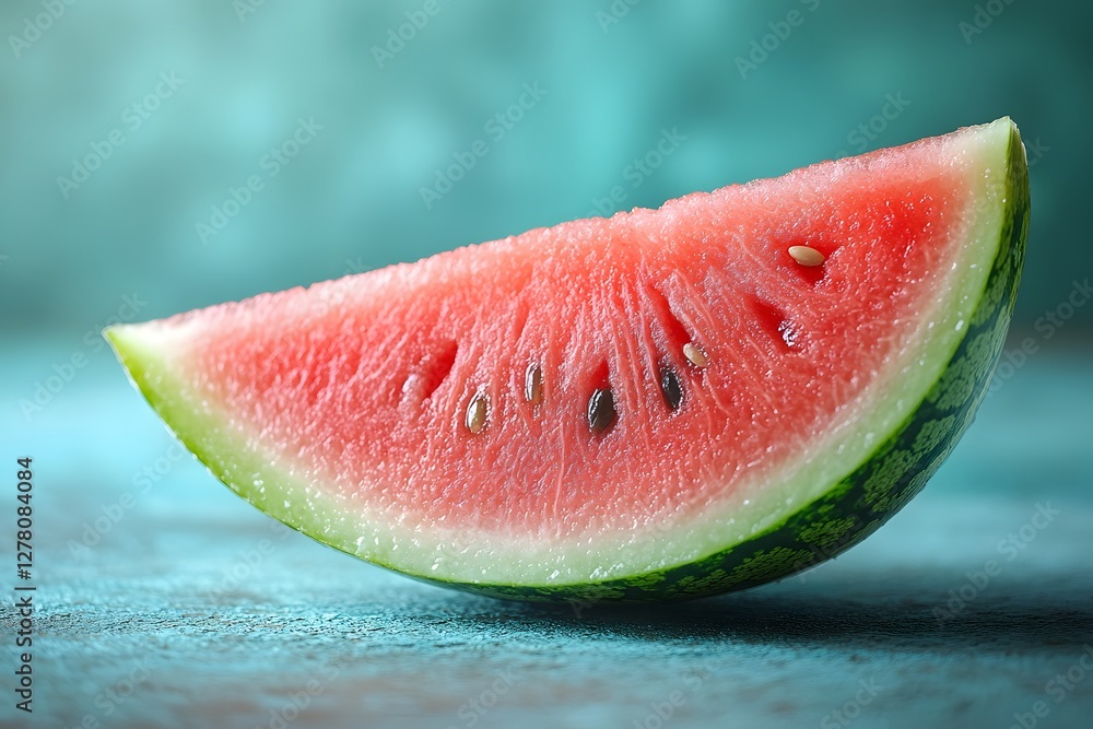 Juicy Watermelon Slice on Blue Surface for Refreshing Summer Concept Design Juicy Watermelon Slice on Blue Surface for Refreshing Summer Concept Design