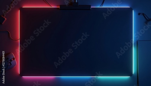 Neon Glow Gaming Setup: RGB Desk Mat, Mouse, and Accessories