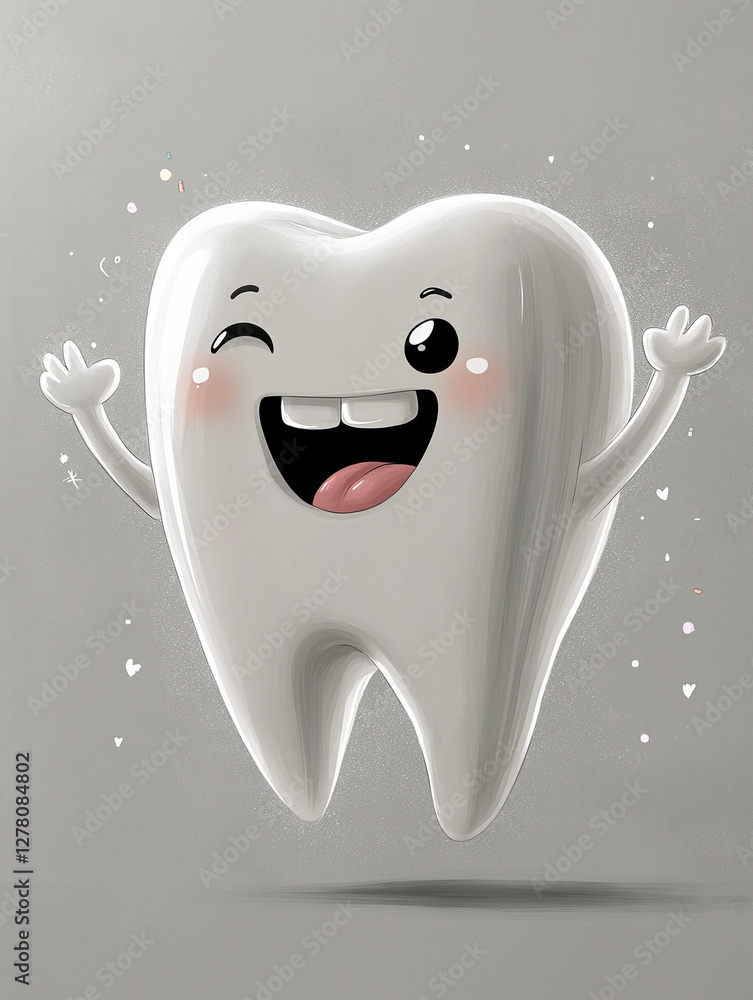 Happy tooth character celebrating with a joyful expression Happy tooth character celebrating with a joyful expression