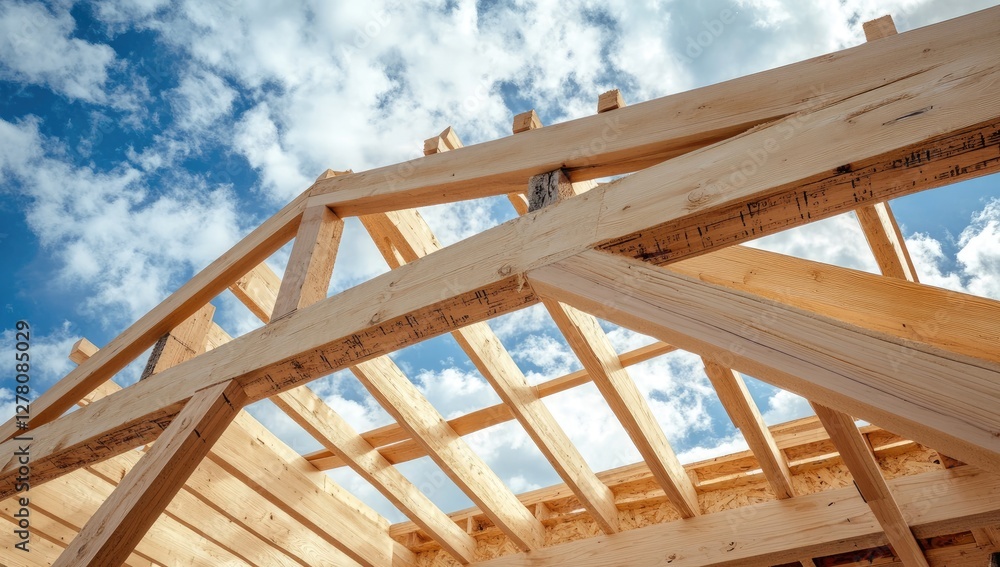 Roof Framing Construction Site Under Cloudy Sky Roof Framing Construction Site Under Cloudy Sky