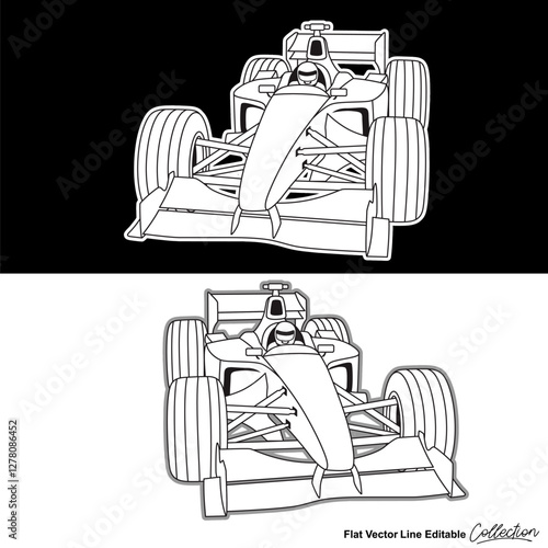 Powerful Racing Car, editable vector car illustrated in black and white