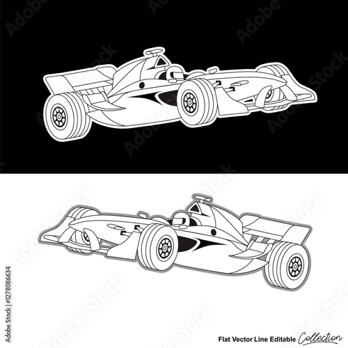 Super fast racer car, editable vector car illustrated in black and white