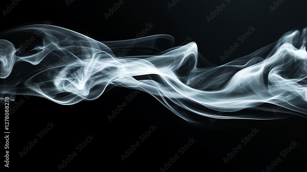 Fototapeta premium Abstract white smoke wave on black background.