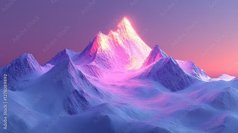 Glowing peak sunset snowy mountainscape Glowing peak sunset snowy mountainscape