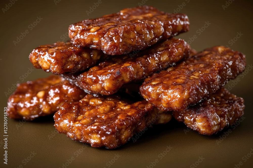 Succulent, Richly Glazed Tempeh Blocks, Stacked High - A Delicious Vegan Treat Succulent, Richly Glazed Tempeh Blocks, Stacked High - A Delicious Vegan Treat
