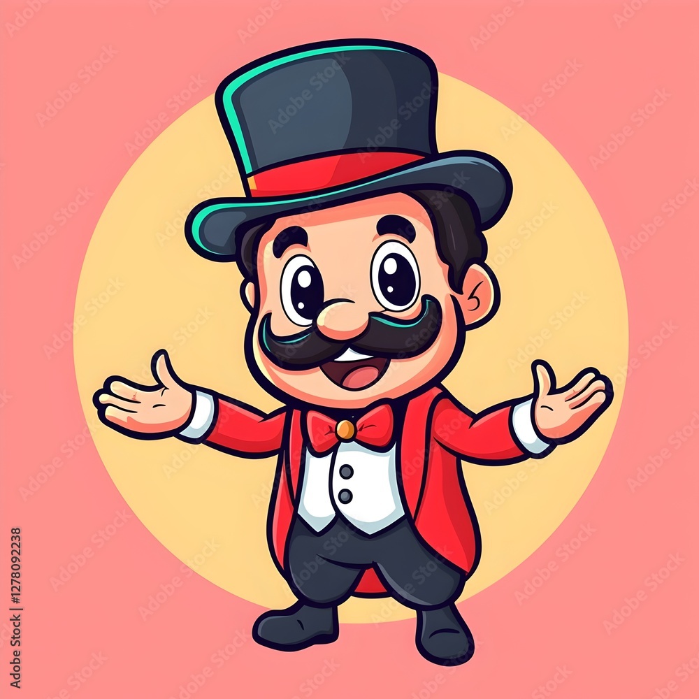 Cartoon Ringmaster with Top Hat and Red Coat in Bold Linework and Simple Color Illustration Cartoon Ringmaster with Top Hat and Red Coat in Bold Linework and Simple Color Illustration