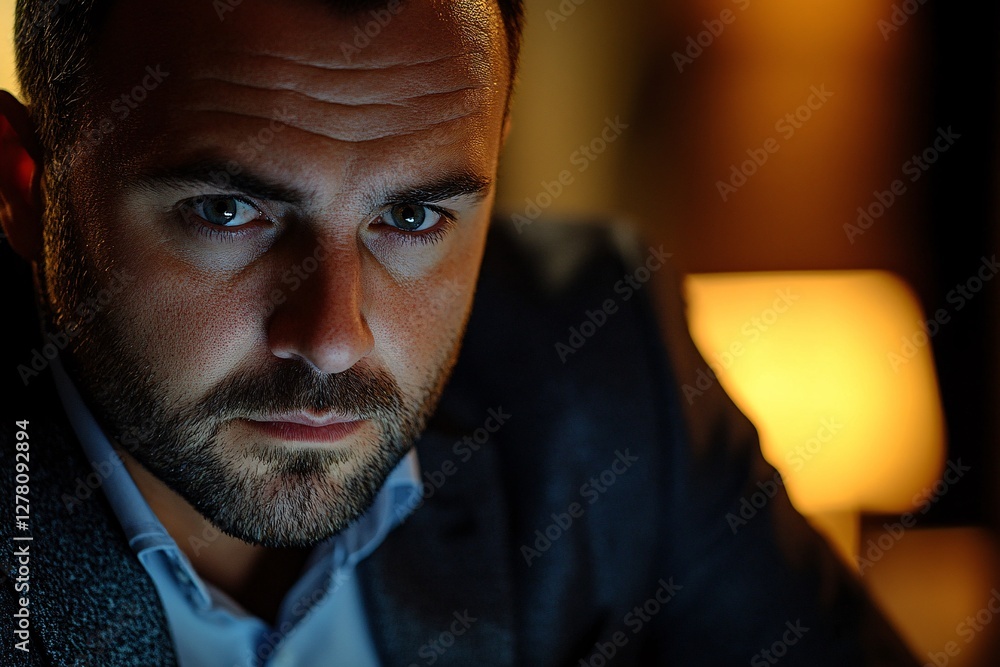 Fototapeta premium Serious man looking into the camera with sharp intense eyes