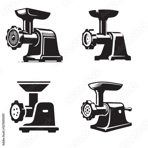 "High-Quality Meat Grinder Silhouettes Vector Illustrations"
