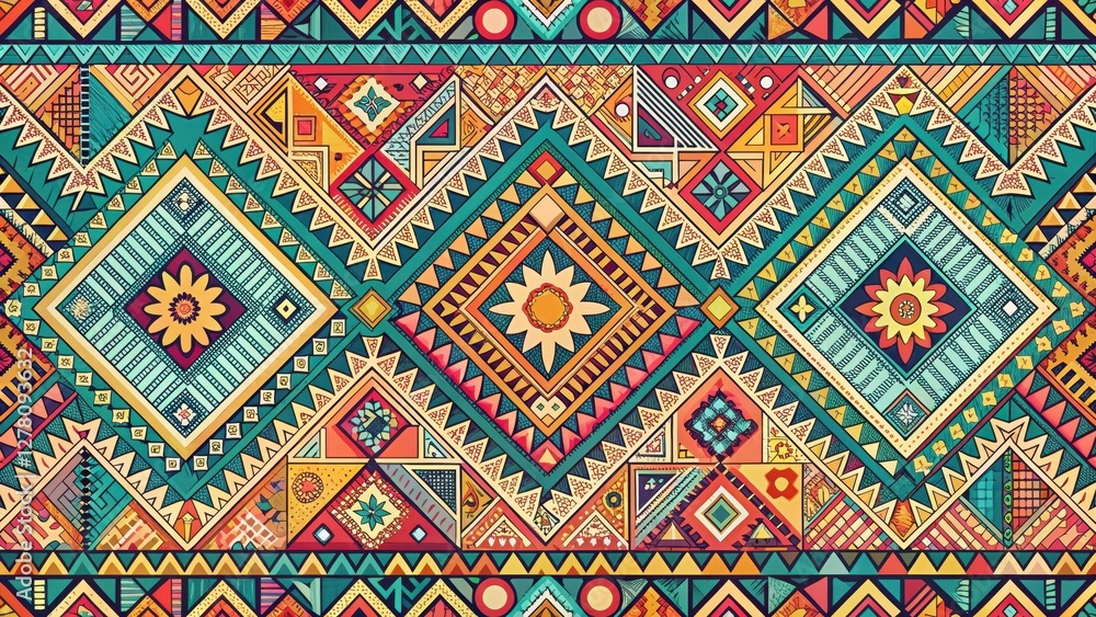 Vibrant Geometric Textile Design Featuring Intricate Patterns and Bold Colors Ideal for Fashion, Home Decor, and Artistic Projects Vibrant Geometric Textile Design Featuring Intricate Patterns and Bold Colors Ideal for Fashion, Home Decor, and Artistic Projects