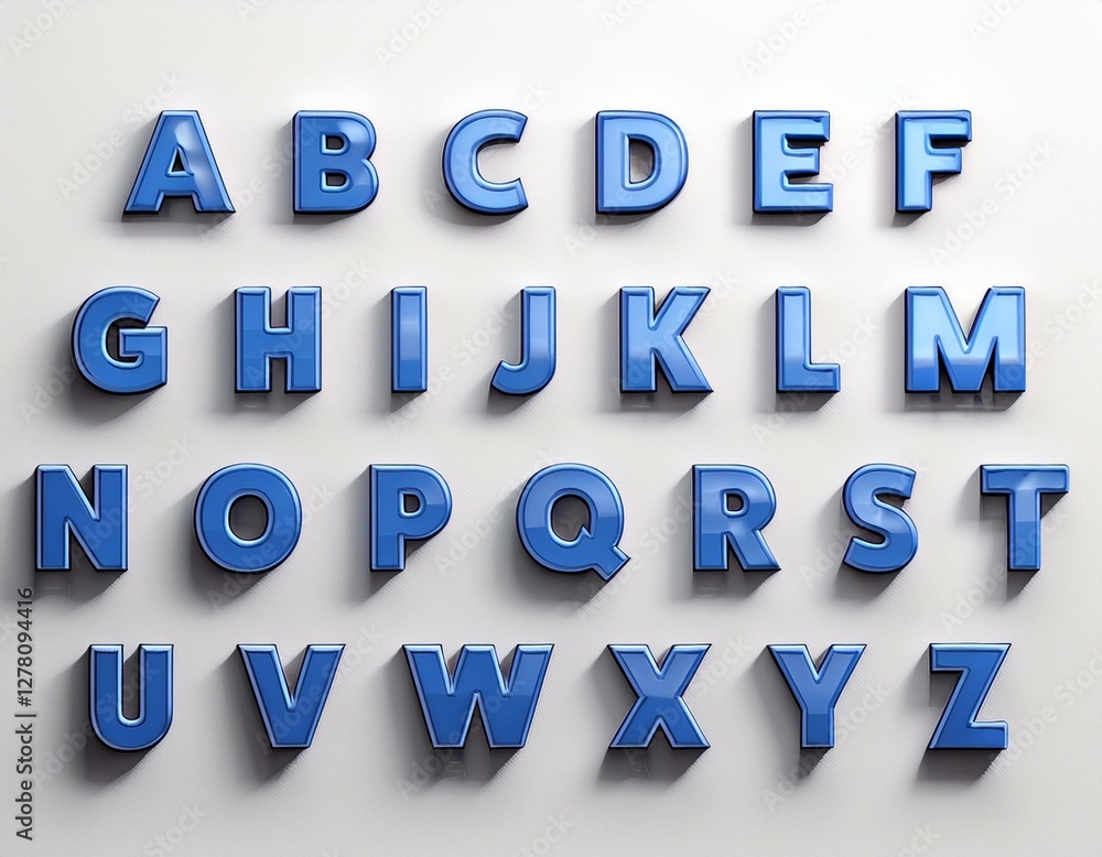 3D font, full alphabet. Blue letters on white background, simple design 3D font, full alphabet. Blue letters on white background, simple design