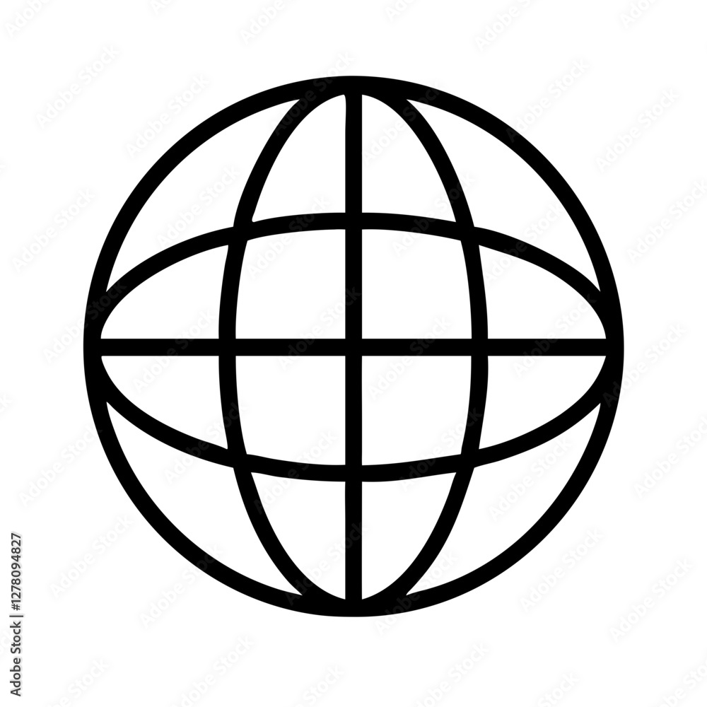 Wireframe globe icon in minimalist style for global connectivity and travel concepts Wireframe globe icon in minimalist style for global connectivity and travel concepts