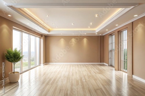 Wallpaper Mural Spacious Room with Light Wood Flooring, Elegant Crown Molding, and Abundant Natural Light from Large Windows Torontodigital.ca