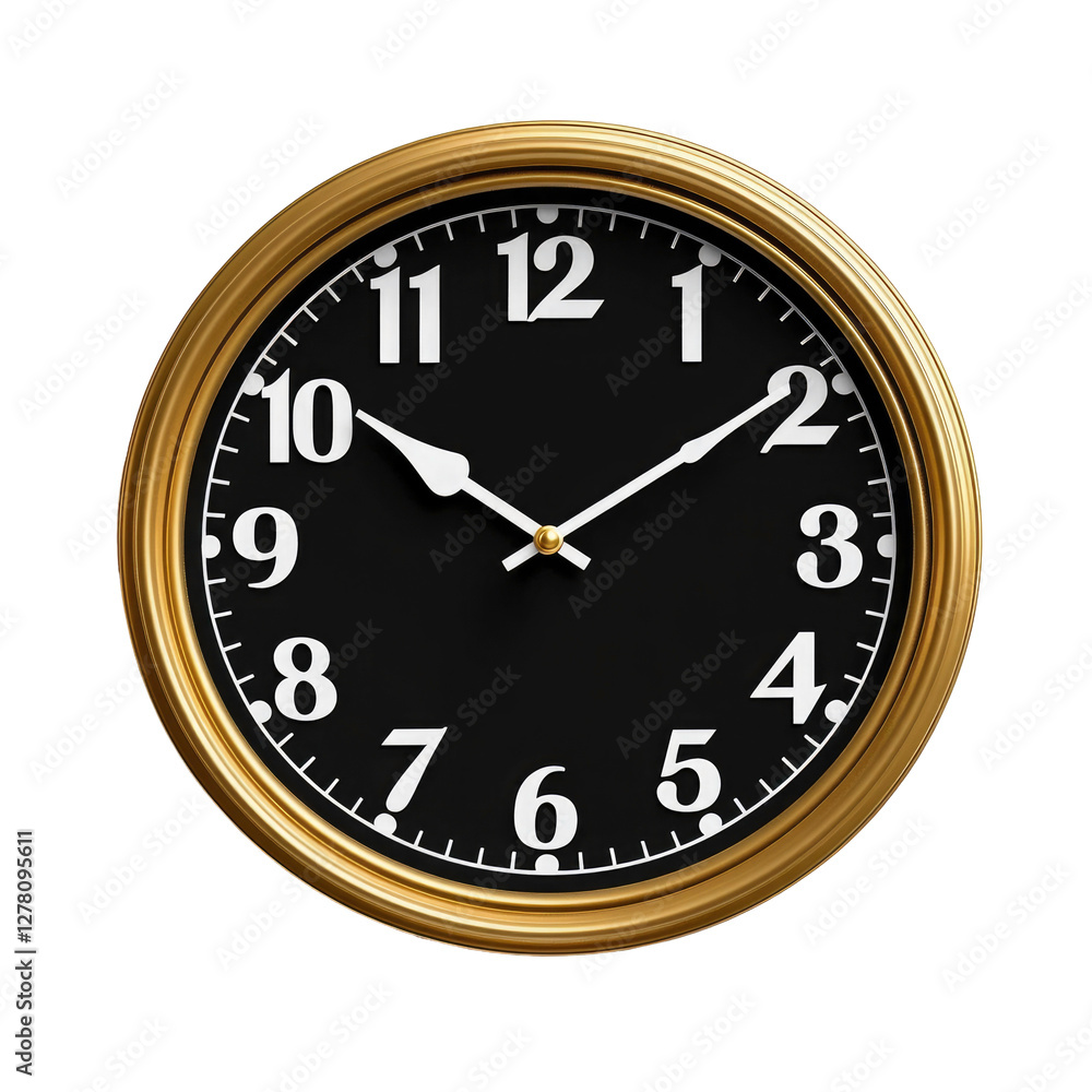 Elegant Gold Framed Black Wall Clock on transparent background Elegant Gold Framed Black Wall Clock on transparent background