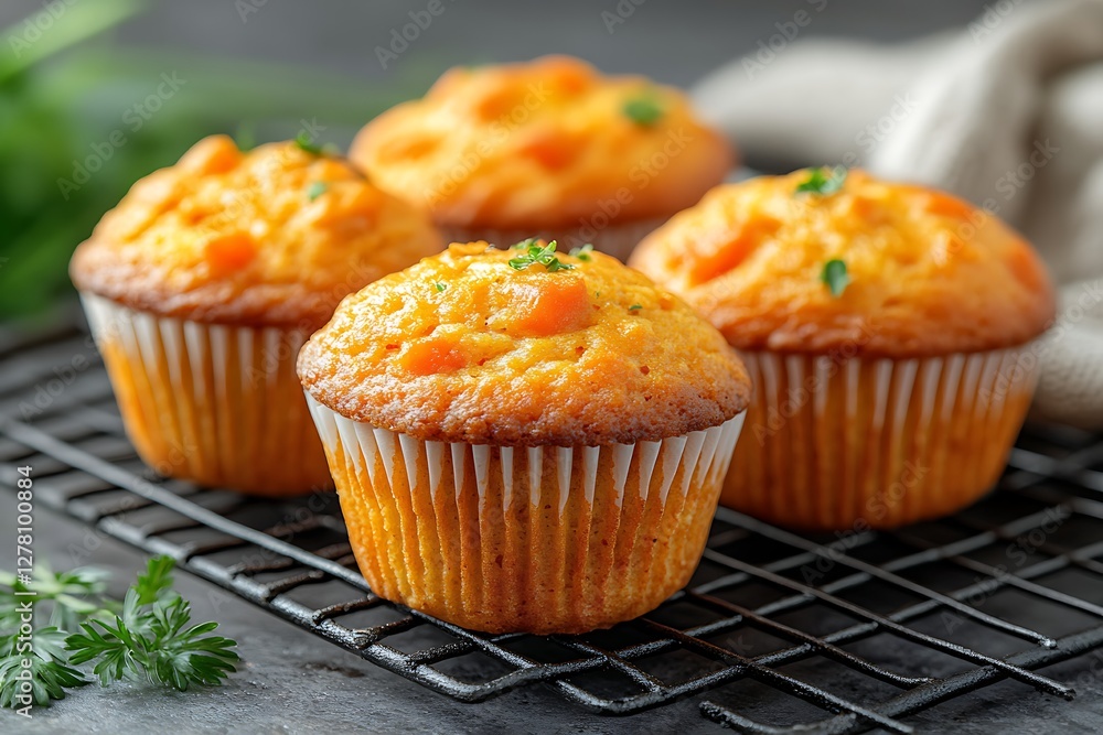 Baked Carrot Muffins on Wire Rack Baked Carrot Muffins on Wire Rack