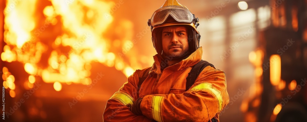 Brave Firefighter Facing Inferno: A Portrait of Courage and Resilience Brave Firefighter Facing Inferno: A Portrait of Courage and Resilience