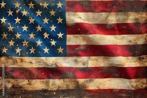 Obraz na płótnie A weathered American flag, showing age and wear, with rich colors and texture. w salonie