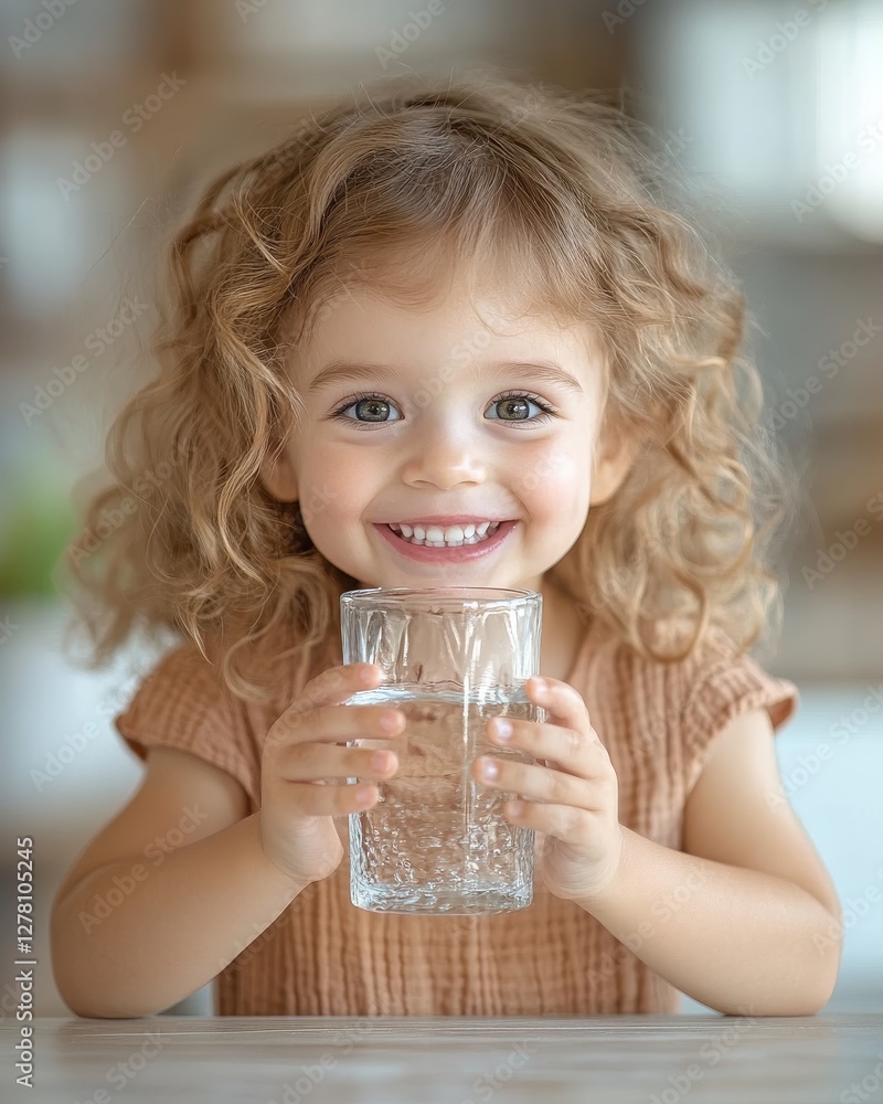Joyful Little Girl Enjoying Refreshing Water in Glass a Portrait of Hydration and Healthy Living Joyful Little Girl Enjoying Refreshing Water in Glass a Portrait of Hydration and Healthy Living